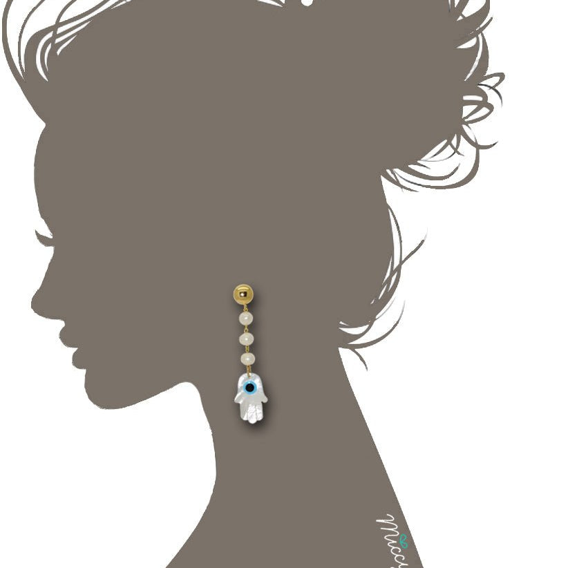 Miccy's Fresh Water Pearls with MOP Hands Shell earrings