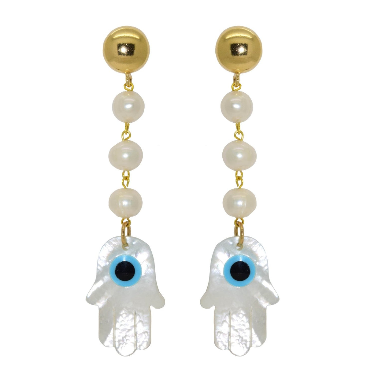 Miccy's Fresh Water Pearls with MOP Hands Shell earrings
