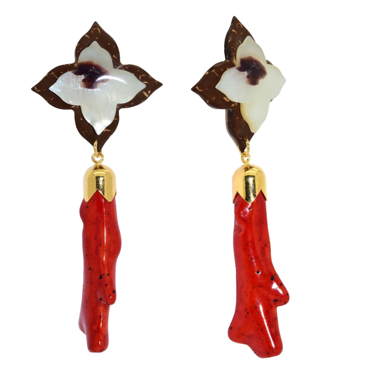 Miccy's | Red Coral Branches With Coco | Resin Earrings