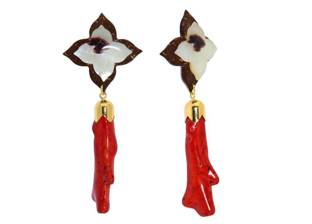 Miccy's | Red Coral Branches With Coco | Resin Earrings