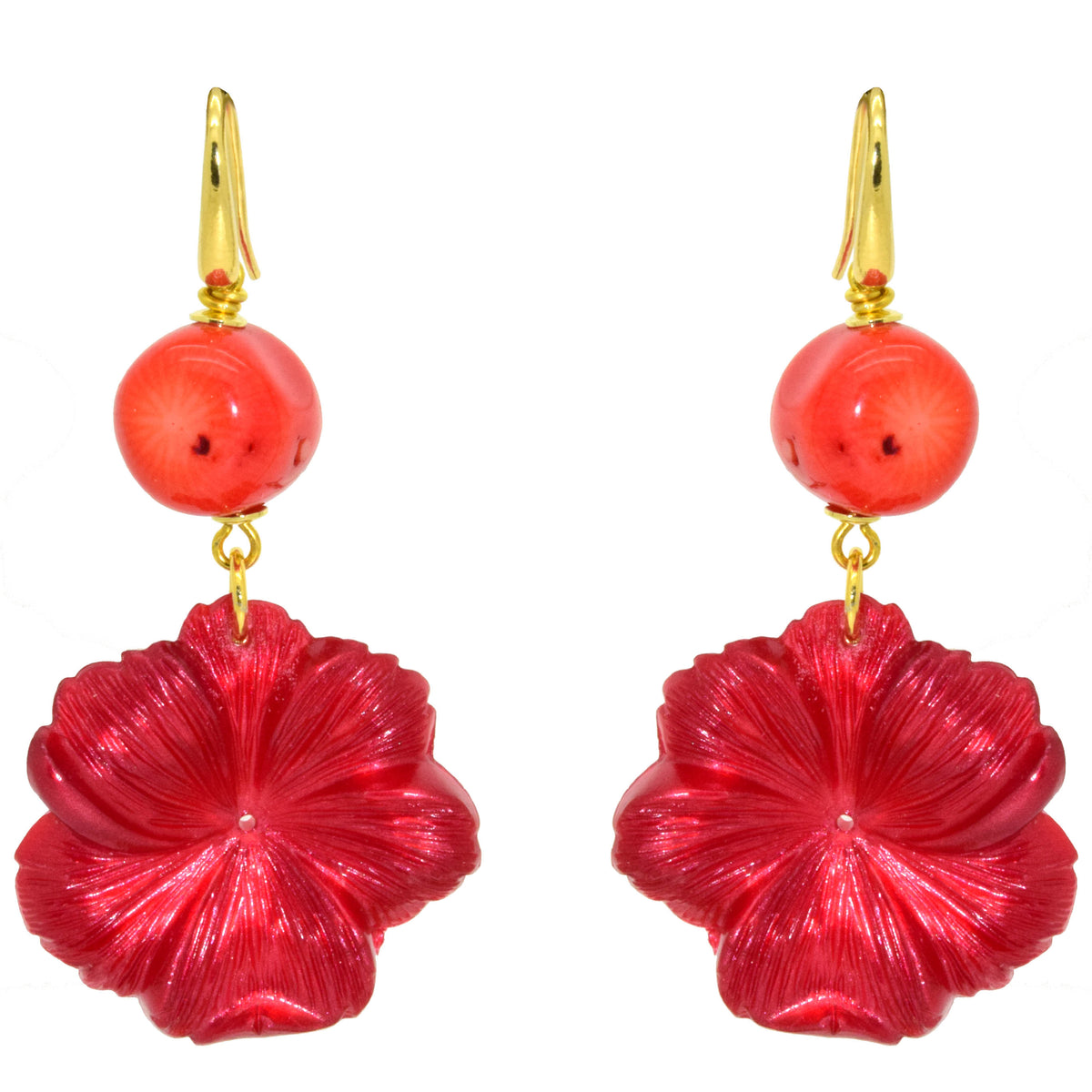 Miccy's Fuchsia Hibiscus with coral Resin earrings