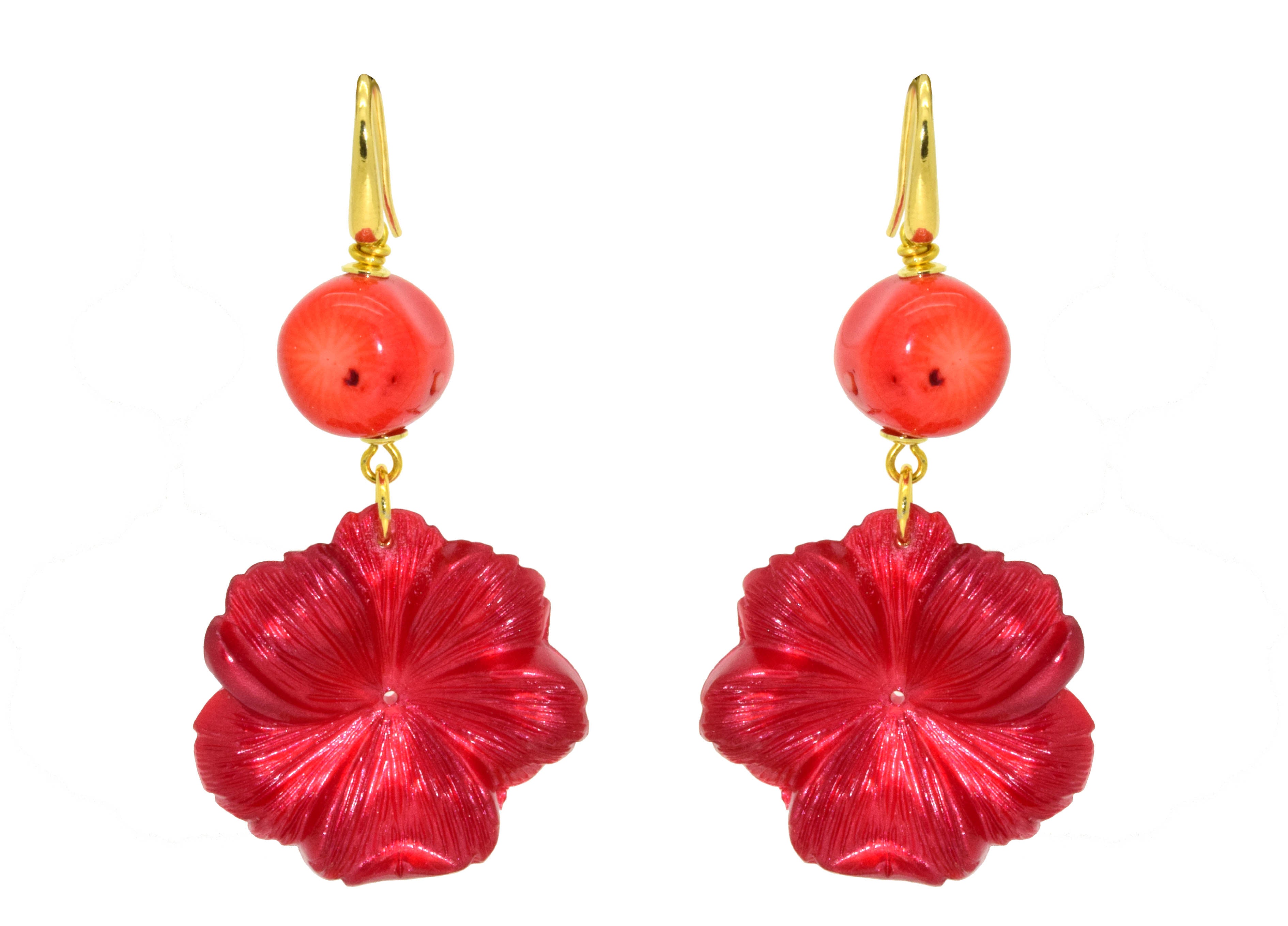 Miccy's | Fuchsia Hibiscus with coral | Resin Earrings