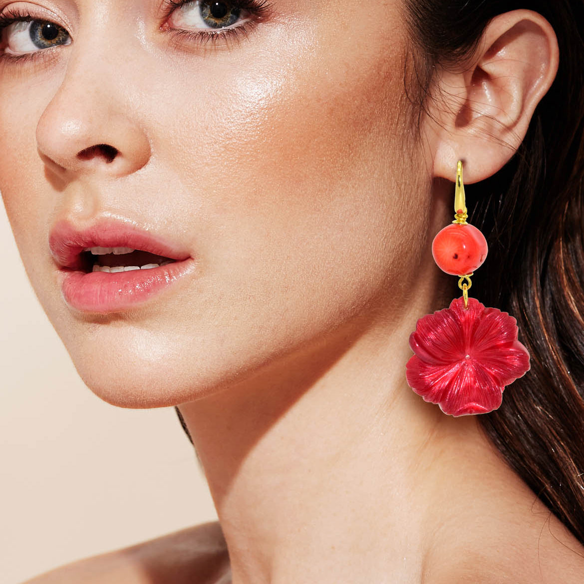 Miccy's Fuchsia Hibiscus with coral Resin earrings