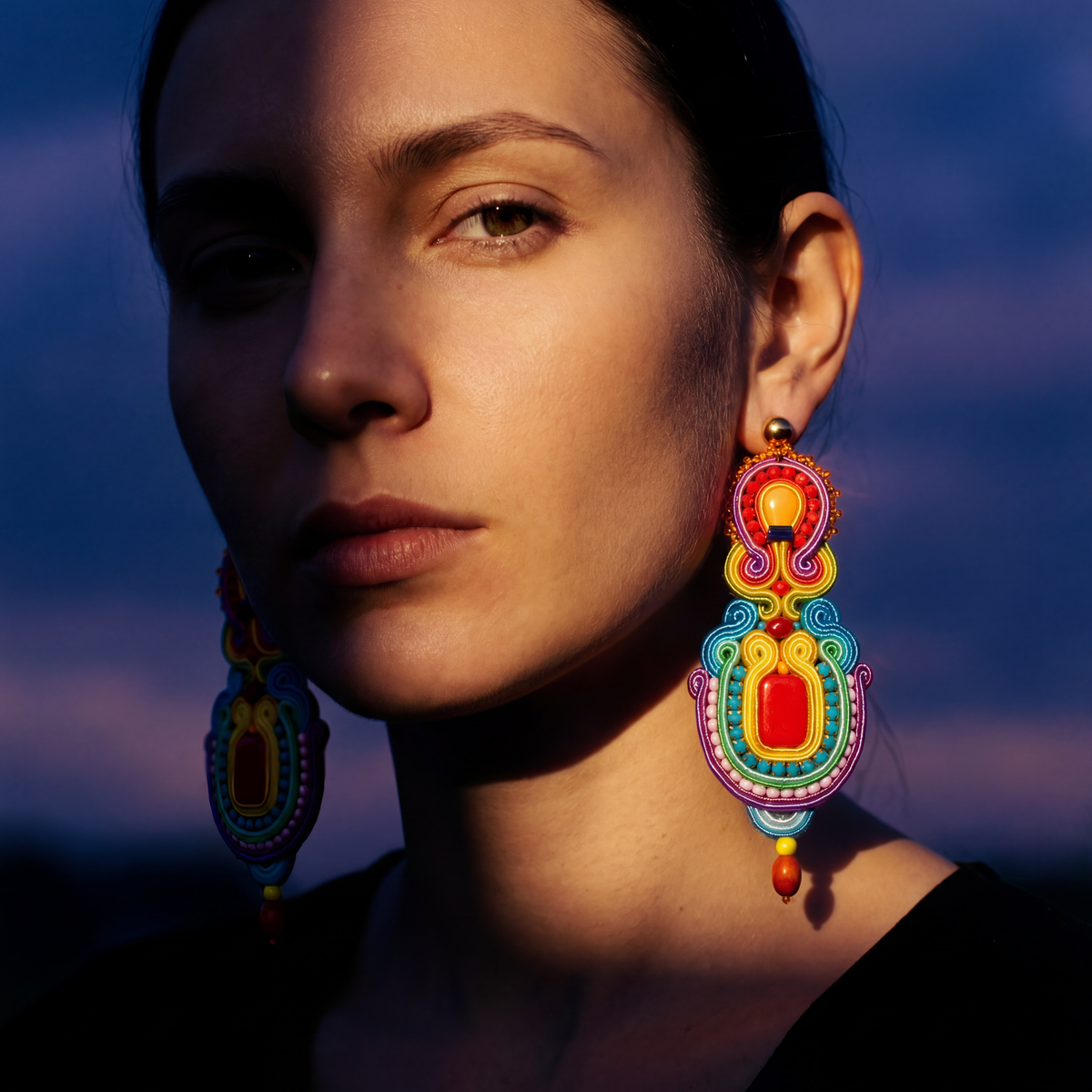 Model wearing Miccy's Letamodelweartheearrings