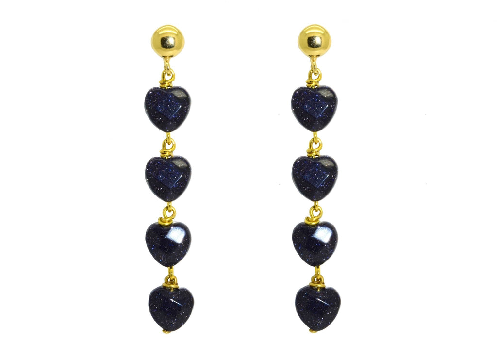 Miccy's | Blue Goldstone Mini Hearts | Gemstone Earrings