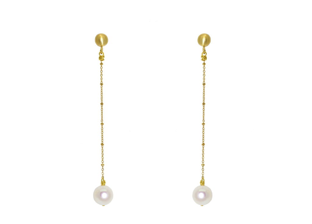 Miccy's | Long White Fresh Water Pearls | Shell Earrings