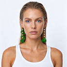 Model wearing Miccy's Rosa Jade Green earrings