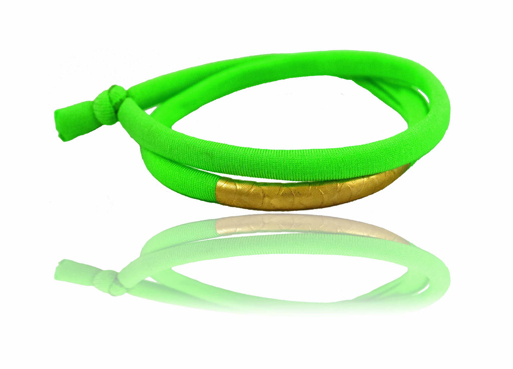 Bracelet tube vert fluo doré 14 carats