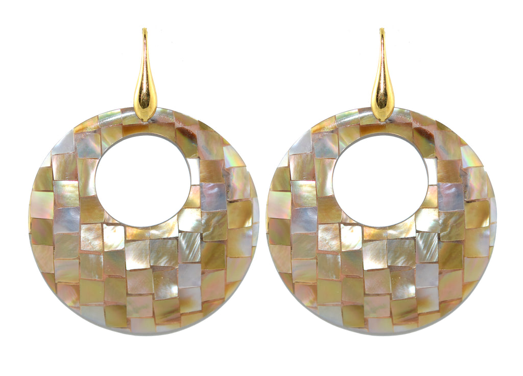 MOP Crackle Circles | Shell Earrings