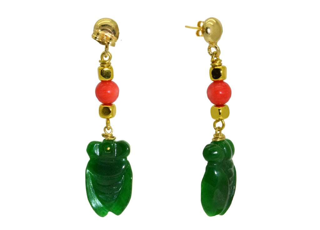 Insectes de jade vert | Boucles d'oreilles en pierres précieuses