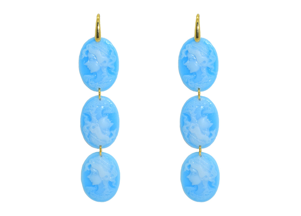 Long Light Blue Cameo Triplets | Resin Earrings