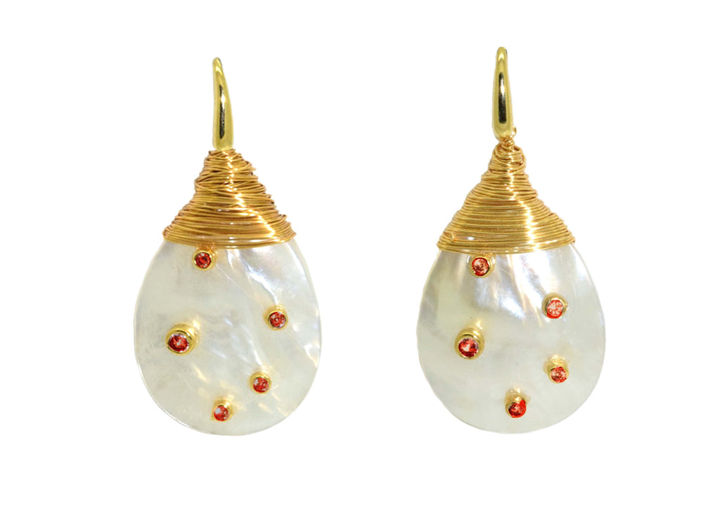 MOP Drops with ruby stones | Shell Earrings