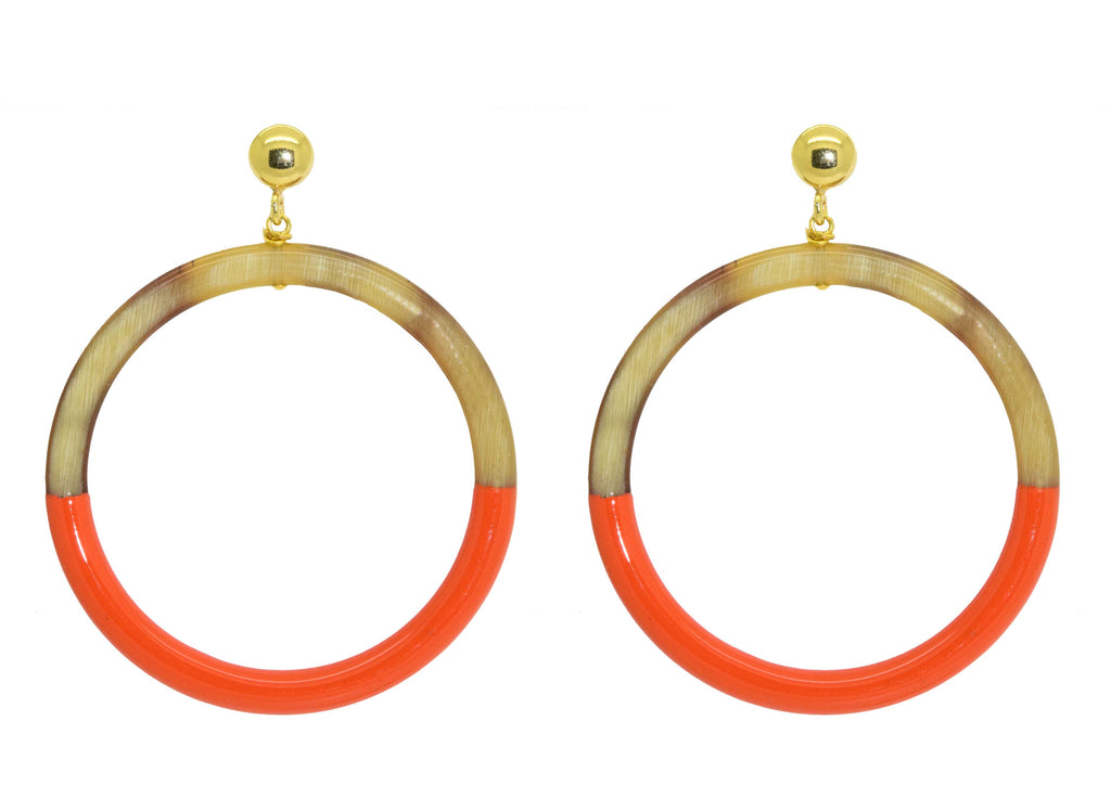 Orange Horn Hoops Medium | Horn Earrings