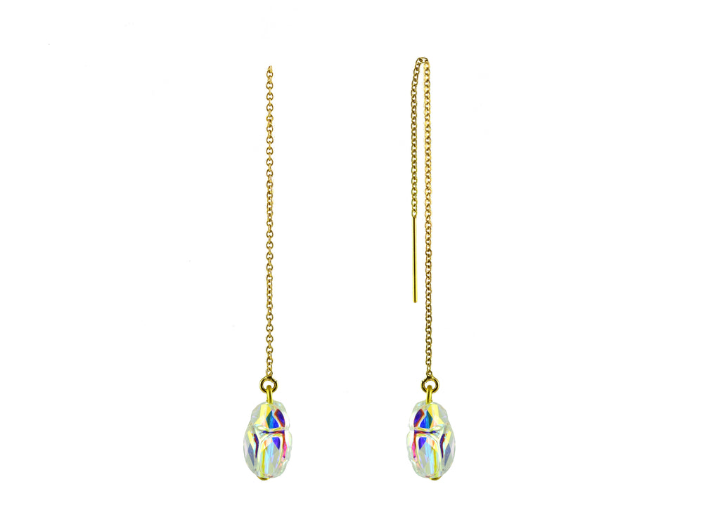 Crystal Scarab in Multi colour Metalic White | Crystals Earrings