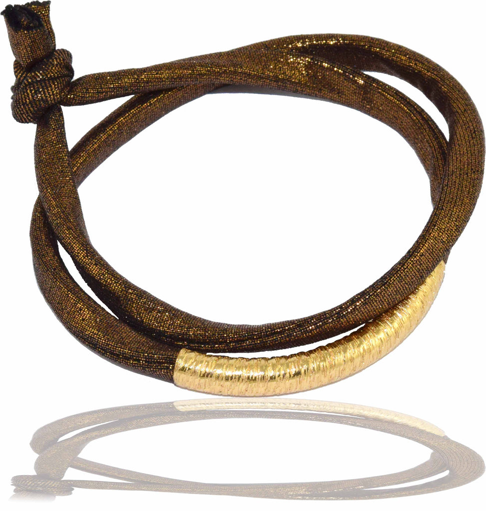 Bracelet tube doré 14 carats marron métallisé