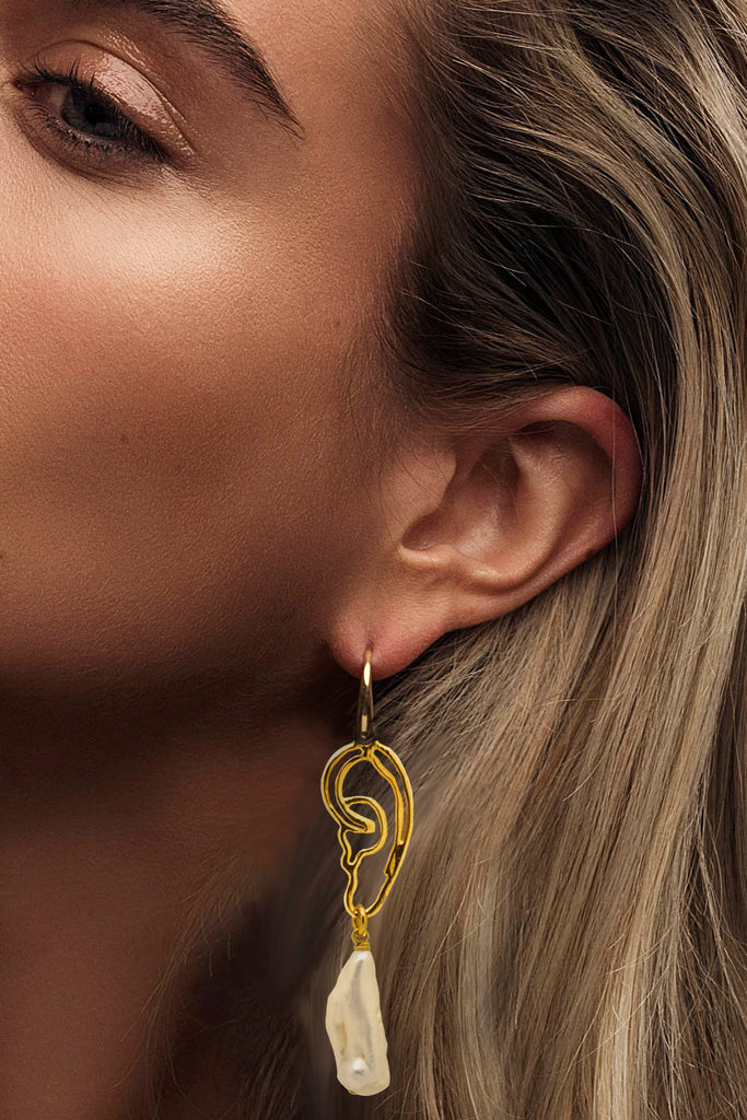 Pearly Ears | Gold Line Earrings