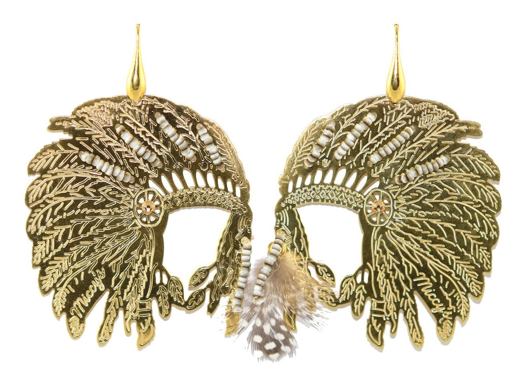 Indian Headdress | Gold Line Earrings
